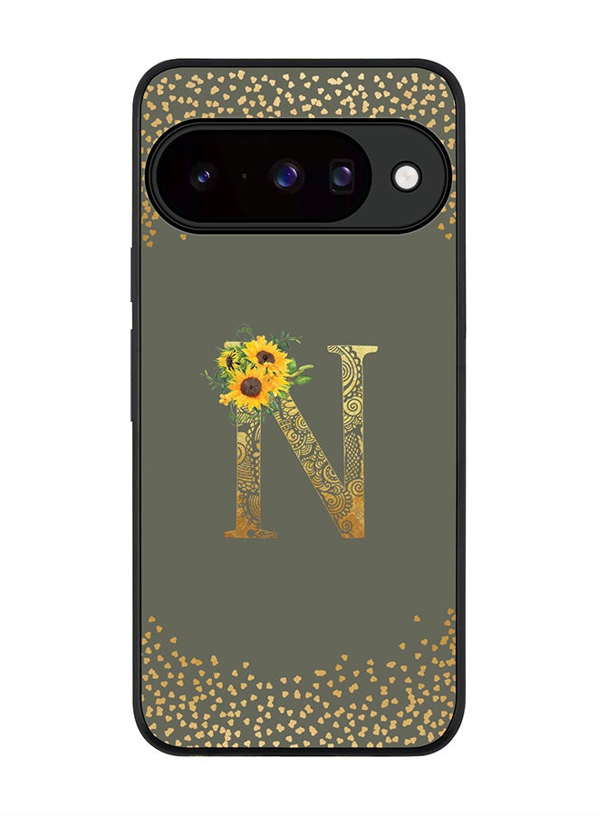 For Google Pixel 10 Case,Slim fit Camera Protection, Shockproof Thin Phone cover  - Custom Floral Monogram - N  (Olive Green )